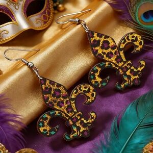 Elegant Gold and Black Fleur-de-Lis Earrings